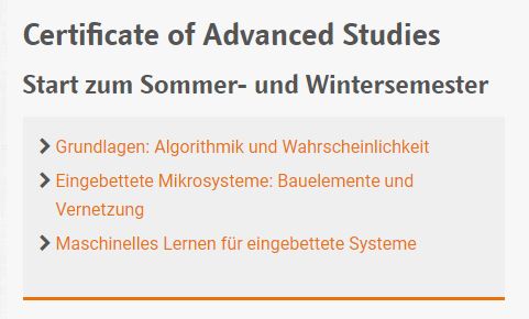 Option CAS: Zukunftstechnologien Eingebettete Mikrosysteme